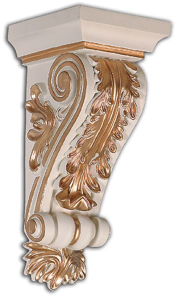 White marble Corbel shelf with golden accents